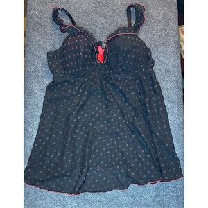 Torrid Chemise Lingerie Top Womens Size 4XL Black Polka Dot Underwire Bow